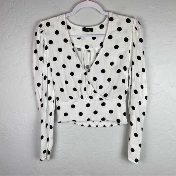 AFRM Polka Dot Long Sleeve Wrap Front Puff Shoulder Crop Top Women's Size Small - Picture 2 of 7